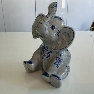 Formalities By Baum Bros. Crackle Blue Gray Lucky Elephant Ceramic Figurine
